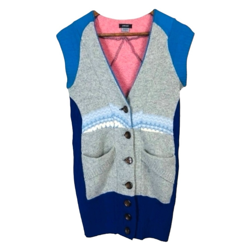 VINTAGE Grey Blue Sleeveless Button Up Wool Cardigan Sweater Vest size Small